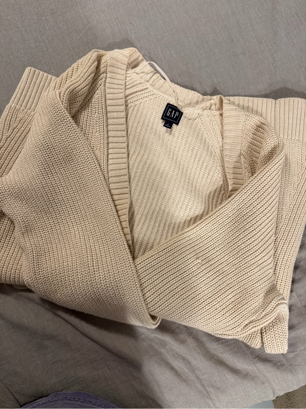 GAP Beige Open-Front Ribbed Knit Cardigan - Picture 4 of 4